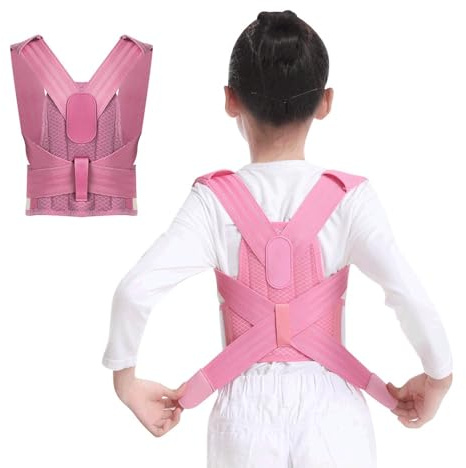 Generisch Haltungskorrektur Für Kinder Orthopädisches Korsett Verstellbarer Gürtel Zur Korrektur Von Rundrücken Rückenstütze Für Kinder Schulter-Nacken-Schlüsselbein-Stütze Lendenwirbelstütze(Pink,M)