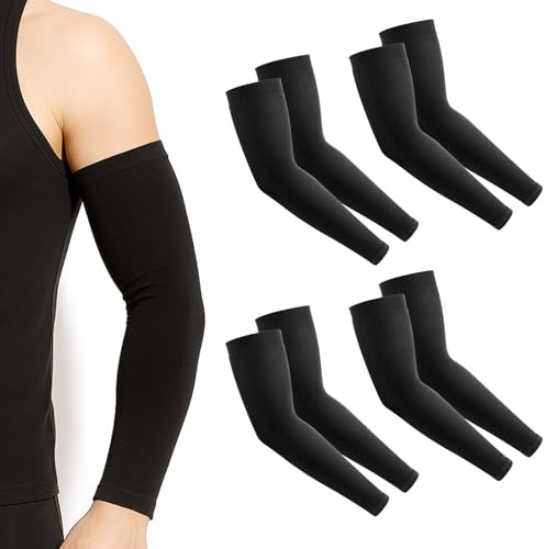 kclkda 4 Pairs Uv Sleeves for Men Women, Sun Protection Arm Sleeve Durable Cooling Arm Sleeves Cover Up Arms Warmers Basketball Gaming Arms Sleeve for Men Women Football Outdoors Activities