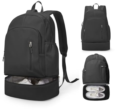 VENATIN Sac a dos Sport Pour Femme Sac à dos Imperméable Avec Compartiment à Chaussures Sacs à dos Loisir Le Sport pour Le Aptitude Voyage Nager Randonnée Multifonction Homme,Noir