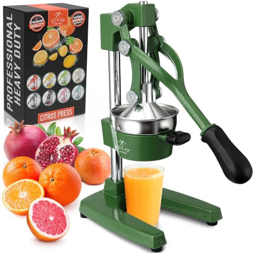 Zulay Kitchen Exprimidor manual de hierro fundido, prensa manual de cítricos y exprimidor de limón, exprimidor manual resistente de alta calidad para jugo de naranja y exprimidor de lima, verde