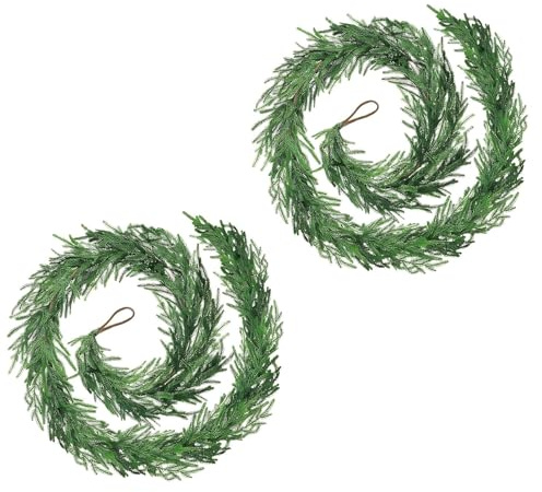 2PCS Artificial Norfolk Pine Christmas Garland - 9ft Realistic Cedar Garland for Indoor Outdoor Decoration, Dense Faux Greenery Garland for Mantle Doorway Winter Holiday Decor (270cm)
