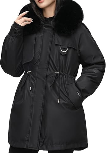DFSDJEUW Winter Jacket for Women uk Waterproof Coats Long Coat Outerwear Puffer Jacket Fleece Lined Sherpa Lining Faux With Fuffly Hood Quilted Jackets Detachable Inner Layer Hooded Coats