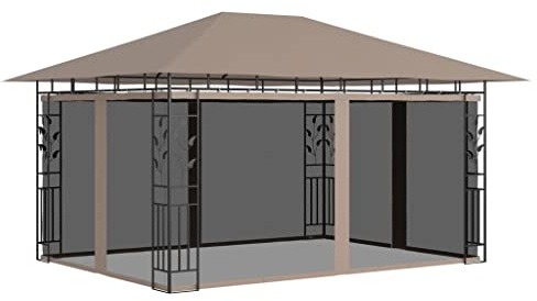 Pavillon mit Moskitonetz 4x3x2,73 m Taupe, 180 g/m² Polyester, pulverbeschichteter Stahl, ideal für Garten, Terrasse, Outdoor-Aktivitäten