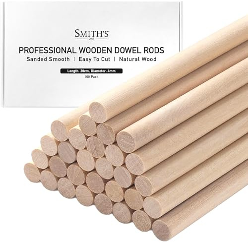 Wooden Dowel Rods by Smith’s® (100 Pack / 20cm x 4mm) | Unfinished, Natural, Organic Wood Sticks | FSC Approved | Perfect for Craft Projects, DIY, Art Works, Woodcraft, & More!