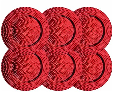 Reyox Assiettes de Présentation en Plastique Réutilisables, Table Décoration Ronde pour Noël Mariage Fête Événement rouge 6 pièces 33 cm