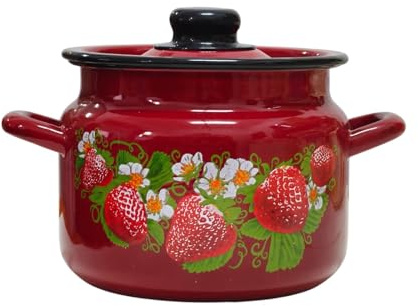 Enameled soup pot with lid, vintage cooking pot with double handles, heat-resistant cooking pots for stove use, milk soup and coffee