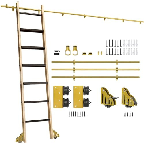 d Rolling Hardware Ensemble d'échelle coulissante pour Libes (poubelle non incluse) Système de rouleau coulissant rond pour grenier et bureaux (kit de rail non télescopique de 732 cm)