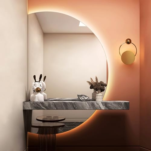 Aenmezen Specchio Cosmetico da Parete a Mezzaluna, Specchio da Bagno a LED Antiappannamento Intelligente, 3 Colori Dimmerabile, Montato a Parete Senza Cornice(Left cut,90 * 60cm)