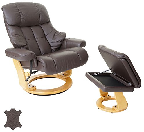 MCA – Sillón Relax Calgary XXL, silla de usar con taburete, piel, carga 180 kg ~ marrón, color marrón natural
