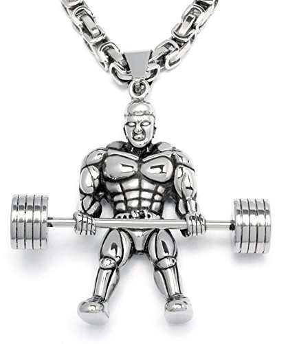 Schmuck-Checker Edelstahl Herren Anhänger Hantel Gewicht Kraftsport Bodybuilder Gewichtheber Fitnessstudio + Königskette Geschenk