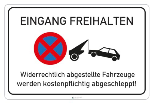 AllesKlaro® - Hinweisschild Parkverbot - Eingang freihalten - stabile 4 mm Alu Verbundplatte (30 x 20 cm)