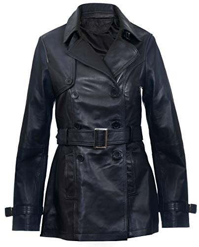 Infinity Leather Damen 3/4 Schwarze Damen Lamm Nappa Leder Regenmante