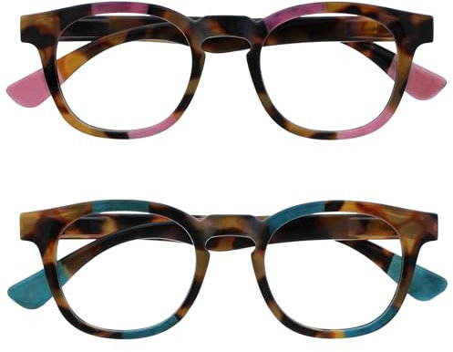 OPULIZE Ava 2 Pacco Donna Signora Marrone Tartaruga Rosa Turquoise Vestibilità Comoda Occhiali Da Lettura Cerniere Molla RR62-4Q +1,00