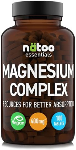 NÄTOO Magnesio Completo - Integratore Stanchezza, Affaticamento e Metabolismo Energetico - con Magnesio Bisglicinato, Citrato e Carbonato - 180 compresse Vegan.