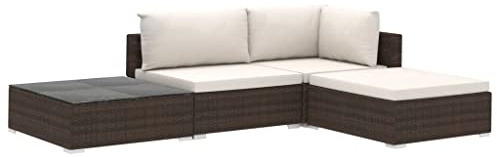vidaXL Set Divani da Giardino 4 pz con Cuscini Foderati Lavabili Modulare Leggero Elegante Arredi da Esterno in Polyrattan Marrone Telaio in Acciaio