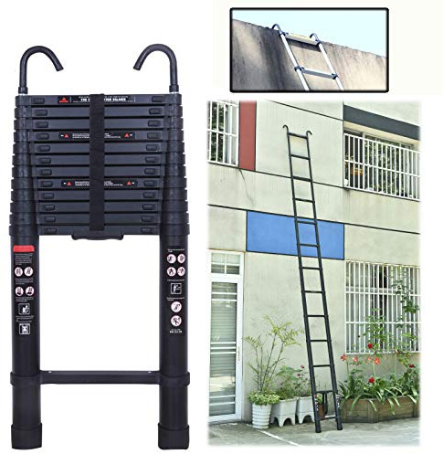 Robuste 5 m Lange Alu-Verlängerungsleiter mit abnehmbarem Haken, teleskopisch, 150kg, maximale Tragkraft, tragbar, faltbar, für den Innen- und Außenbereich, vielseitig einsetzbar, ausziehbare Leiter