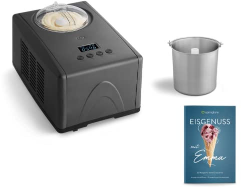 SPRINGLANE Eismaschine Emma 1,5 L mit selbstkühlendem Kompressor 150 W, aus Edelstahl mit entnehmbarem Eisbehälter, inkl. Rezeptheft (Anthrazit, Eismaschine + Zusatzbehälter Edelstahl)
