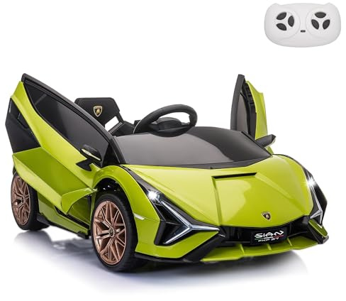 TOBBI 12V Kids Electric Ride On Car, Licensed Lamborghini SIAN Parente Remote Control Toy Toddler Battery Powered 4 Wheeler Vehicle to Drive with Safety Belt/Horn & LED Lights for Children 1-6-Green