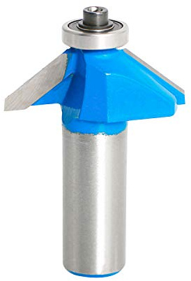 Aopin 45 Grad Fasenkantenformfräser, 1,27 cm (1/2 Zoll) Schaft, oberes Lager, abgeschrägte Kante, Formfräser, Fräser, Holzbearbeitungswerkzeug, blau, silber, 1 Stück