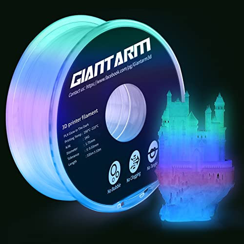 GIANTARM Leuchtet PLA Filament 1,75 mm,Glow In The Dark, Maßgenauigkeit: ±0,02 mm, 3D-Druck-Filament 1 kg 1 Spule,Luminous Mehrfarbig