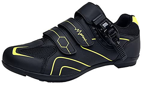 FNKDOR Gestreift Fahrradschuhe Herren Damen Rennrad MTB Atmungsaktiv Rutschfest Sneaker mit Klettverschluss und Verstellbare Schnalle Grün 39