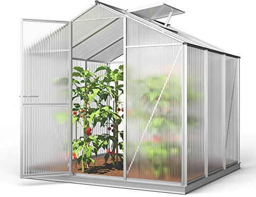 GFP Gewächshaus ECO 3 Alu-Rahmen 192x192 cm 6 mm Doppelstegplatten, mit Fundamentrahmen automatischer Fensteröffner Transparent