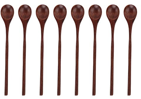 Cucchiai di legno da 8 pezzi, cucchiaio lungo con manico in legno Cucchiaio da minestra Cucchiaio da tavola Cucchiaino da tè in legno in stile giapponese per mangiare Mescolare Mescolare