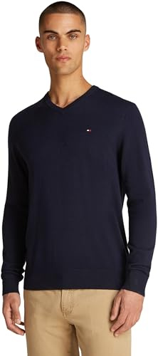 Tommy Hilfiger Jersey Hombre Essential Cotton con Cuello de Pico, Azul (Desert Sky), L