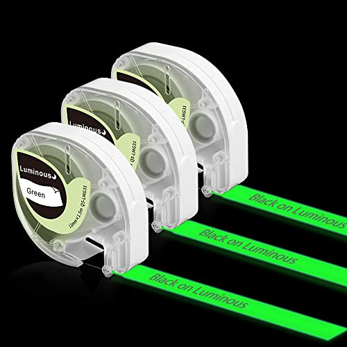 3x Phomemo P12 Etikettenband Original 12 mm x 1.5 m Schwarz auf Luminous | Q5-LMG31 Wasserfestes selbstklebendes, Leuchtendes Etikettenband für Phomemo P12/P12 Pro/LT12,Kompatible mit Dymo LetraTag
