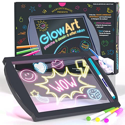Marvin's Magic Tablette à Dessin Lumineuse Glow Art - Noir - dès 5 ans | Tablette à Dessin Lumineuse, Dessin qui Brille dans le Noir, Jeu Créatif Sans Salir, dès 5 ans