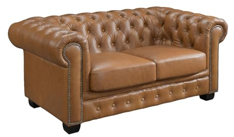 Vente-unique Chesterfield Ledersofa 2-Sitzer - BÃ Â ¼ffelleder - Karamellbraun - Brenton