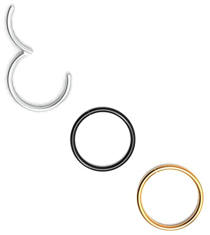 Body CAC 0.8mm/1.0mm/1.2mm/1.6mm Grosor 316L Acero Quirúrgico Bisagras Nariz Anillos Aro, Anillos de tabique Piercing Labio Hélice Cartílago Rook Pendientes, Diámetro 5mm a 12mm