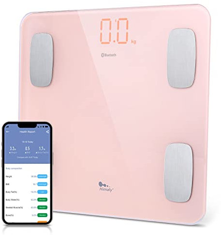 AGM Smart Scale for Body Weight, Digital Bathroom Weight Body Fat Scale, BMI Weighing Wireless Bluetooth Digital Scale, Body Composition Monitor with Smartphone App, 400lb/180KG Capacity (Pink)