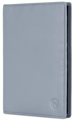 VON HEESEN® Reisepasshülle Leder Etui mit RFID-Schutz - Passhülle Passport Reisepass Mappe Hülle Organizer - Reiseorganizer für Damen & Herren (Hellblau)