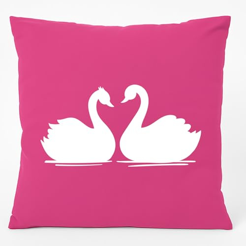 Huuraa Kissen Schwan Pärchen Geschenk | 40x40cm mit Füllung Fuchsia Baumwolle Dekokissen Geschenkidee Pinkes Sofakissen dekoratives Zierkissen