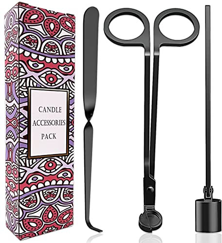 burtok 3-IN-1 Kerzenzubehör Set – Elegantes Edelstahl-Kerzenpflegewerkzeug mit Kerzenlöscher, Dochtschere und Dochtzieher, Kerzenliebhaber (Schwarz)