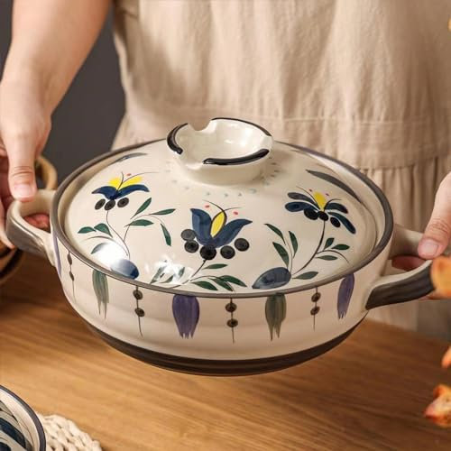 Casseruola in ceramica, pentola di terracotta, pentole con coperchio, pentola per stufato, zuppa, vapore, forno sicuro resistente al calore 2,3 litri (2,5 L)