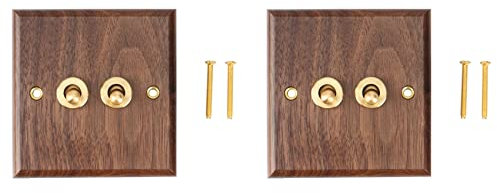 ZHIZAIHU 2 enchufes de interruptor de luz de estilo industrial retro americano, placa de interruptor de palanca de latón de madera maciza, interruptor antiguo para el hogar (2)