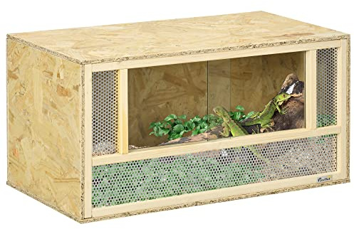 PawHut OSB terrarium i trä för reptiler och batracier med skjutdörr i glas, 80 x 40 x 40 cm, naturlig