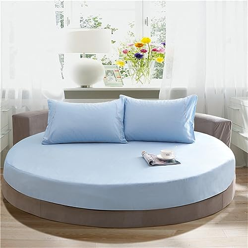 FANSU Lenzuola con Angoli Singolo Matrimoniale, Rotondo Lenzuolo sotto Cotone Coprimaterasso Lenzuola Elasticizzati Tinta Unita Lenzuolo profondità 25cm per Hotel a Tema (220x220+25cm,Azzurro)