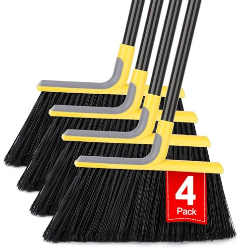 4 Packs Outdoor Broom for Floor Cleaning with 58 Long Handle, Heavy-Duty Commercial Brooms for Sweeping Indoor Outdoor Courtyard Restaurant Garage Patio Decks Mall Market Kitchen Office Lobby Shop