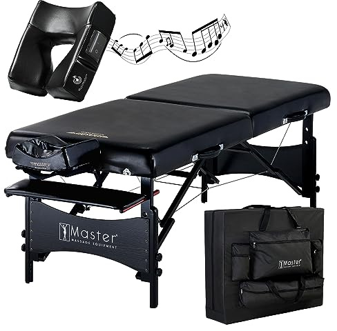 Master Massage 76cm Galaxy Klappbare Mobile Massageliege aus Holz für Kosmetik, Massage, und Therapie Schwarz mit Musikkissen Lautpsprecher