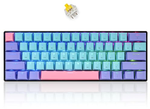 SOLIDEE 60% mechanische Gaming-Tastatur Wired/Bluetooth 5.0 Dual-Mode-Tastatur,RGB LED-Backstreuit Tastaturen,61 Tasten hot swap mit linearem Gateron Yellow Switch für Window PC(61 Joker/Yellow)