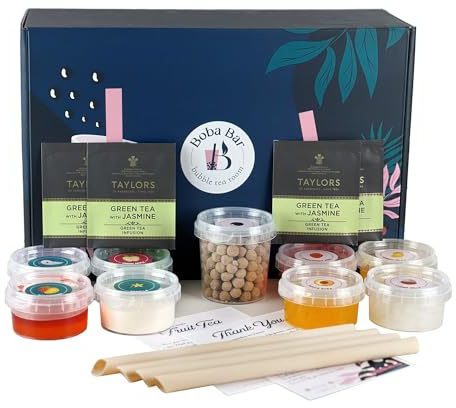 BOBA BAR Coral Reef Mixed Bubble Tea Kit (Serves 4 x 500 Ml Drinks) - Includes a Variety of Mix Tea Flavors, Popping Boba and Jelly Toppings | Gluten-Free | Contains Tapioca Pearls and Tea Bags