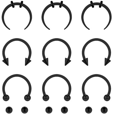 Yolev 9Pcs septum Rings Septum Jewelry 16g 18g Septum Ring Septum Piercing 20g Horseshoe Earring Hoop Stainless Steel Nose Ring Hoop Nose Piercing Jewelry for Women and Men, black