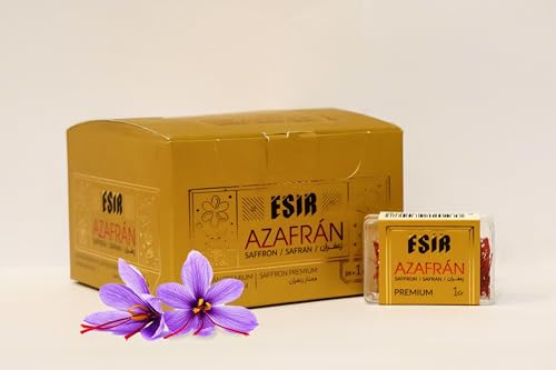 Esir Fils de Safran Premium, Pistils de Safran 100% Pur Naturel | Goût Délicat et Couleur Vibrante | 1g- Paquet de 24|
