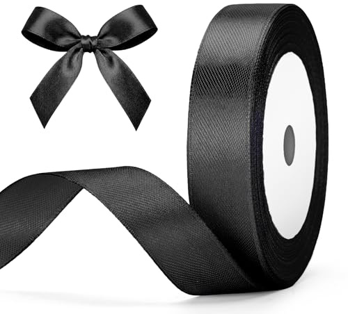 G2PLUS Ruban Satin Noir 20 mm x 22 m Ruban Cadeau Emballage- Pour Emballage Cadeau, à la main, Décoration