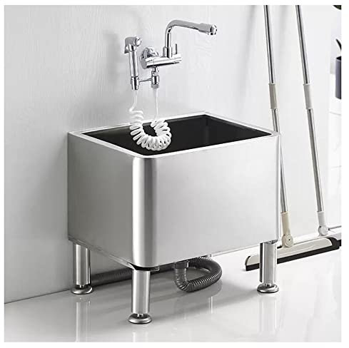 OQHAIR Lavandino per Lavapavimenti in Acciaio Inossidabile, Lavabo per Lavapavimenti Commerciale Mobile, Lavandino per Lavanderia, con Supporto Regolabile, per Cantina/Garage/Negozio/Scuo