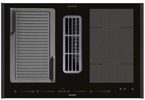 Oranier Induktionskochfeld 80 cm KFA690 - Flächen-Kochfeld Abluft-Umluft Kochfeldabzug Multi-Slider - Grillplatte geriffelt & schwarze Seitenleisten