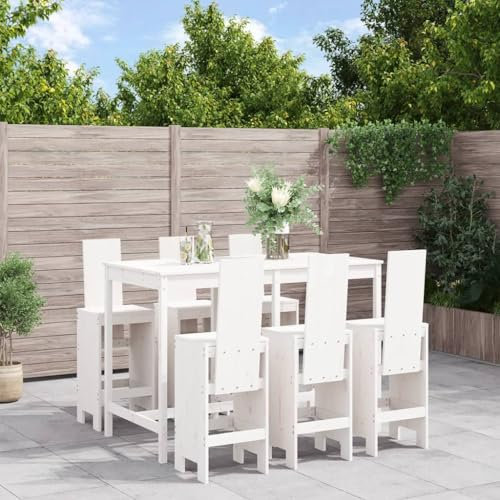 Tidyard 7-TLG.Gartenbar-Set Garten Bar Set Sitzgruppe Rattan Bar Tresen Theke Tisch Barset Garten Tisch Outdoor Gartenmöbel Set Weiß Massivholz Kiefer